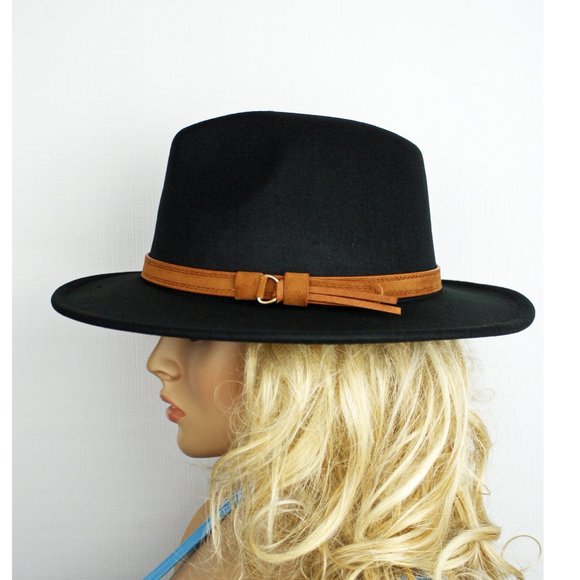 Viv's Boutique Accessories - Black Felt Wool Belted Boheme Panama Hat